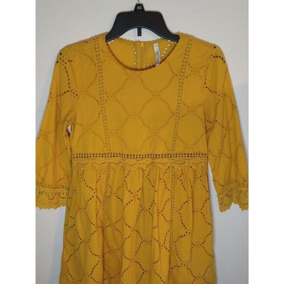 Zara mini Small Eyelet  dress boho cottage core mustard feminine - Picture 3 of 12